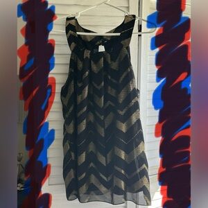 Iz Byer Black and Gold Patterned Sleeveless Dressy Top